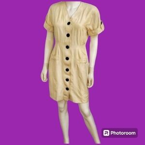 Bill Blass Cream Mini Dress with Black Buttons